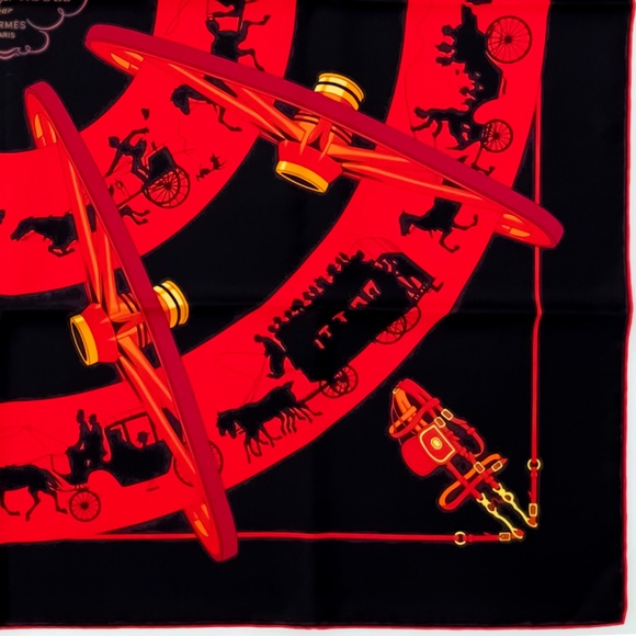 NWT Hermes Scarf “Paris qui Roule” in Black/Red - Picture 9 of 9